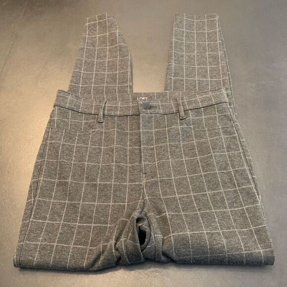 LOFT Women's Plaid Mid-Rise Flat Front Skinny Ankle Pants Gray White Size 4 - Picture 2 of 8